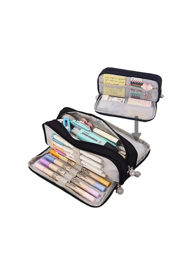 Ww Üç Katmanlı Büyük Kapasiteli Kalem Kutusu-siyah