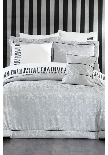 Beren Jakarlı 10 Parça Çeyiz Seti Gri Gri