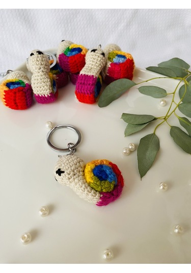 Fynbos Amigurumu Renkli Sevimli Salyangoz Figürlü Anahtarlık