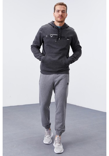 Tommy Life Antrasit Melanj Kanguru Cep Standart Kalıp Kapüşonlu Erkek Sweatshirt - 87883 Antrasit Melanj