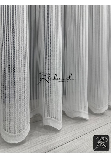 Tül Perde Örme Kumaş Çizgili Rivella Desen Ütü Sevmez Ekru