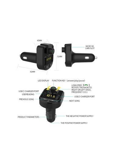 Sones Bluetooth Fm Verici Kablosuz Araç İçi Radyo Adaptörü Müzik Çalar Eller Serbest Arama A Çift Usb Şarj FM Transmitter 53047273