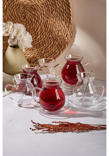 Keyf-i Ala 18 Parça Cam Tabaklı 200 Ml Borosilikat Çay Seti