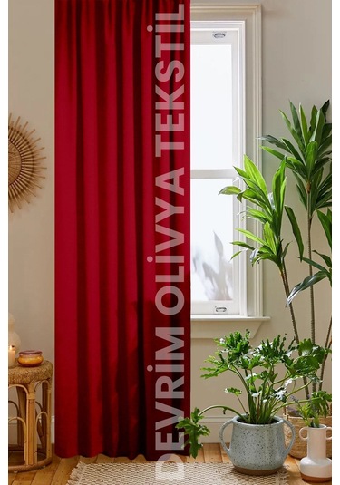 Devrim Olivya Tekstil Lüks 1. Sınıf Kırmızı Blackout Fon Perde - Özel Dikim, Işık Geçirmez, Ekstra Forlu Karartma Kırmızı