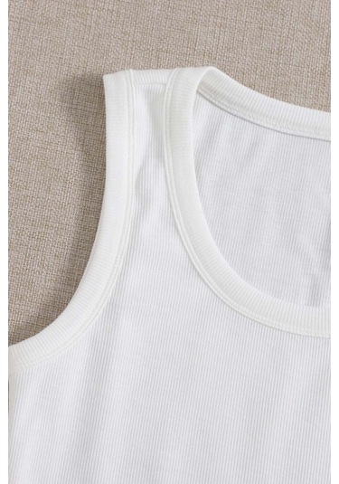 Merry See Düz Renk Kadın Kolsuz Bluz Crop Top Beyaz