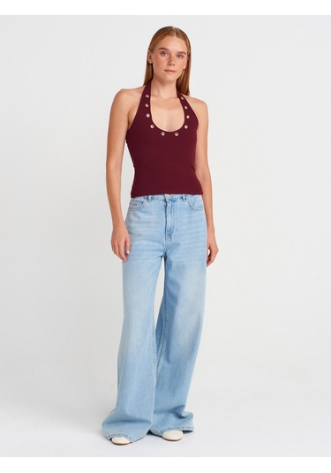 Dilvin 21162 Halter Yaka Top-bordo Bordo