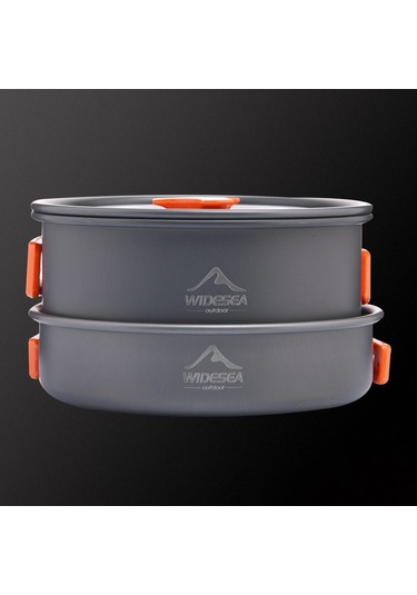 Wıdesea Wsc-203J 2-3 Kişilik Alüminyum Kamp Tencere Seti Çaydanlık Kızartma Tavası Bpa Içermez Fda Sertifikalı Değil - Gri/Kırmızı