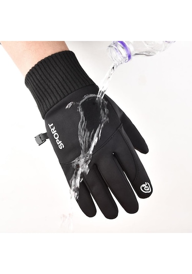 Su-Soğuk-Rüzgar Geçirmez Dokunmatik Parmak Motosiklet-Kayak Eldiveni - Large Siyah