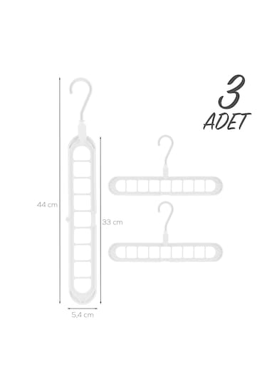 Porsima Org-250 3 Adet Çok Fonksiyonlu Dolap Içi Düzenleyici Organizer Sihirli Askı Tişört Gömlek Elbise Askısı Beyaz