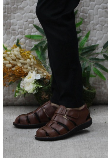 Mehmet Mete 102 Taba Kale Comfort Hakiki Deri Erkek Sandalet Taba