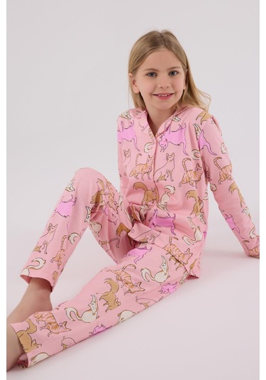 Rolypoly Kız Çocuk Gömlek Pijama Açık Pembe-1761 Pembe