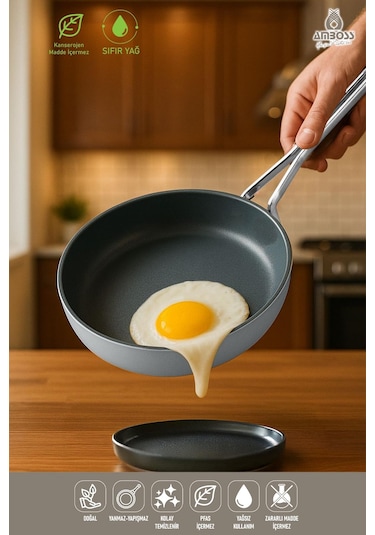 Sera Nova Yanmaz Yapışmaz Seramik Tava 24 Cm Gri