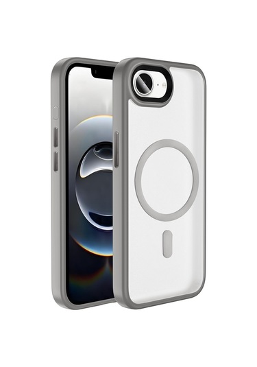 İphone 16e Uyumlu Kılıf Mat Arka Yüzey Wireless Şarj Özellikli Zore Flet Magsafe Kapak - Titanyum-gr Gri