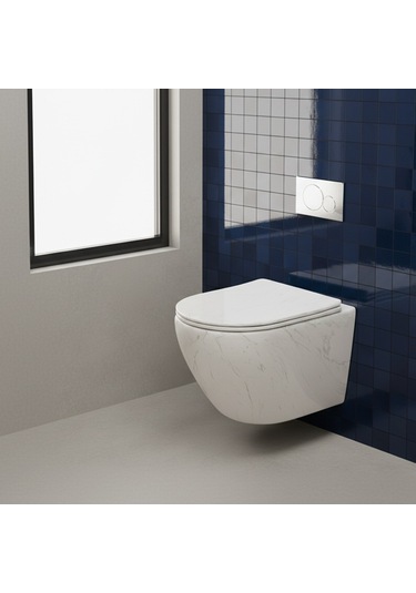 Et-w1200m8 Asma Klozet Mermer Desenli Mat Beyaz Mermer