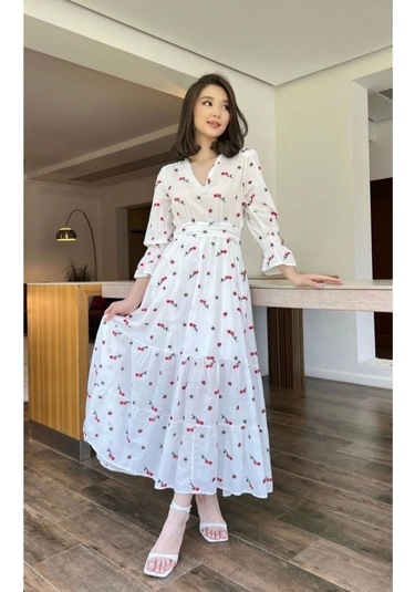 Defymoda Kırmızı Gipeli Vual Elbise Kırmızı