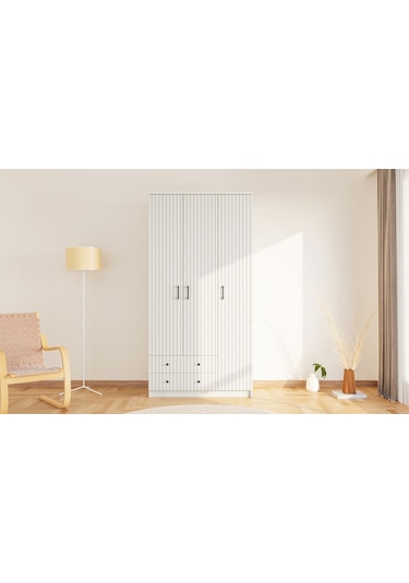 Rabi Mobilya İrem Country 3 Kapak 2 Çekmeceli Mega Gardırop