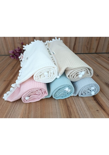 S.kahve Kız Erkek Bebek Battaniyesi Pike %100 Pamuklu Doğal Organik Uyku Çift Taraflı Örtü 86x86cm Btn10248 Gri