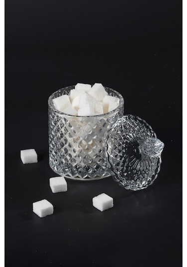 Kristal Desen Noktalı Şekerlik İşleme Kapaklı Çay Sunum 8 x 8 cm