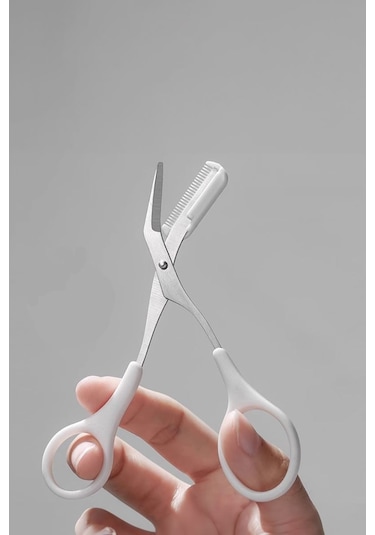 Çelik Mini Taraklı Kaş Makası Beyaz