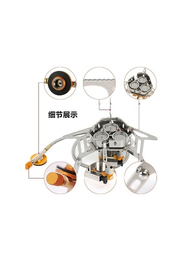 Prestigegoods 3 Gözlü Taşınabilir Gümüş Kamp Ocağı + Dönüşüm Aparatı Outdoor Gümüş