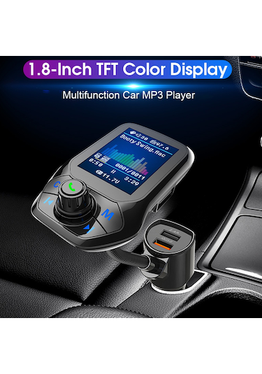 Yifomall Araç İçin Akıllı Bluetooth Fm Vericili Mp3 Çalar - Çift Usb Şarj, Voltaj Ölçümü Ve Hd Ekran