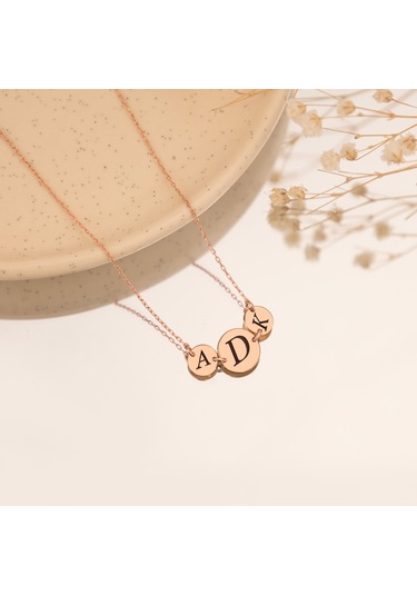 Dkmn Gümüş Yuvarlak 3'lü Harfli Plaka 925 Ayar Kadın Gümüş Kolye