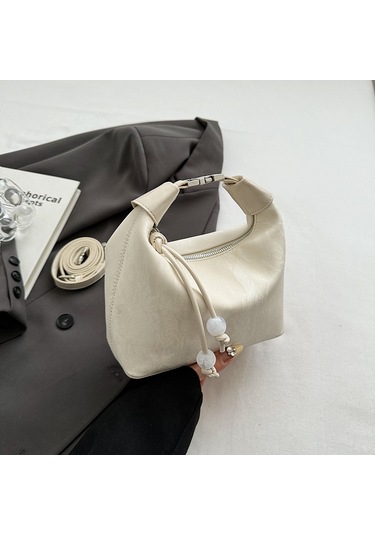 Ccgloball Kadife Çanta Omuz Çantası Crossbody Çanta Beyaz Kapalı Beyaz