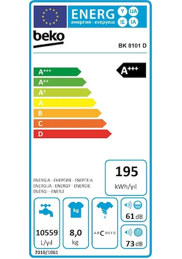 Beko BK 8101 D A+++ 1000 Devir 8 KG Çamaşır Makinesi Beyaz