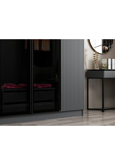 Kale Plus210 4 Mebran Kapaklı 2ç Dolap Antrasit Mebran Füme Cam