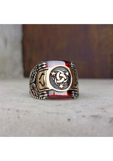 Fkgümüş Kırmızı Taşlı Teşkilatı Mahsusa Erkek Yüzük