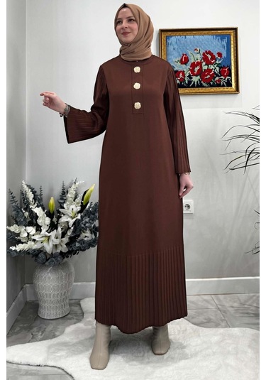 Banu Broşlu Triko Elbise Kahve Normal