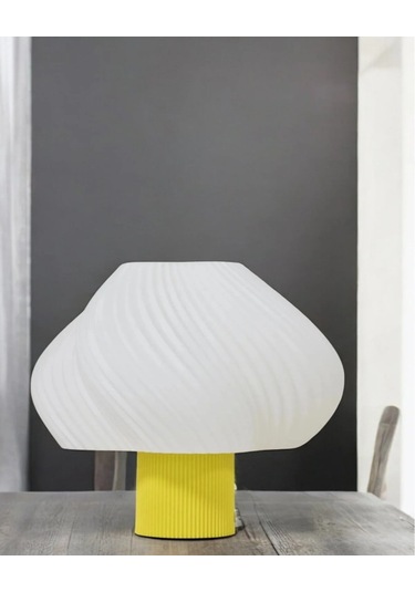 Aura Modern Tasarım Masa Lambası , Komidin Aydınlatma Şık Abajur - Sarı Beyaz Çok Renkli