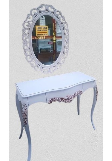 Dresuar Model 90522 Vintage Oymalı Bombe Kapak Kayın Lükens Ayak Beyaz El Yapım Beyaz