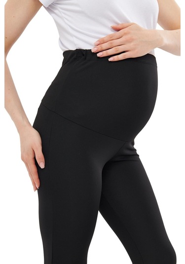 Luvmabelly Myra8120 Toparlayıcı İnce Dalgıç İspanyol Paça Beli Ayarlanabilir Hamile Tayt Siyah