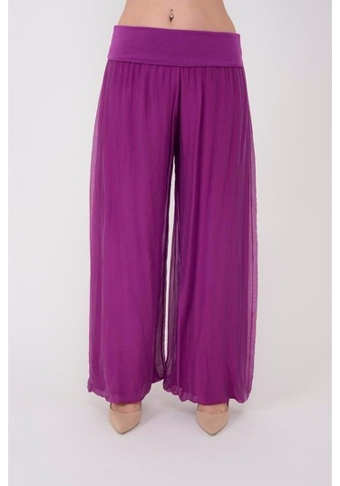 İtalyan Yarasa Kol İpek Bluz & Pantolon Takım-8767 Leylak Çok Renkli