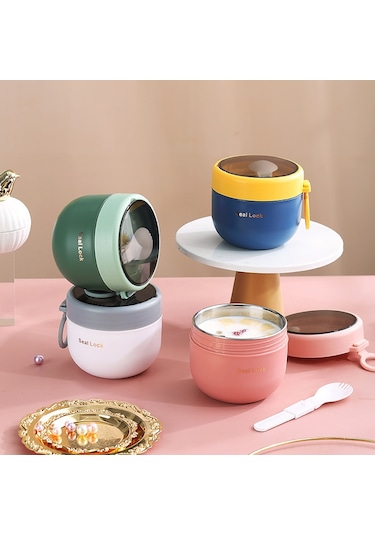 Dianziye 304 Paslanmaz Çelik Isı Saklama Kupa, Büyük Kapasite, Kapaklı Ve Kaşık Dahil, Öğrenci-ofis Çalışanı İçin Taşınabilir Kahve-süt-ovay Kasesi Kuzey Avrupa Yeşili, Hy-600a