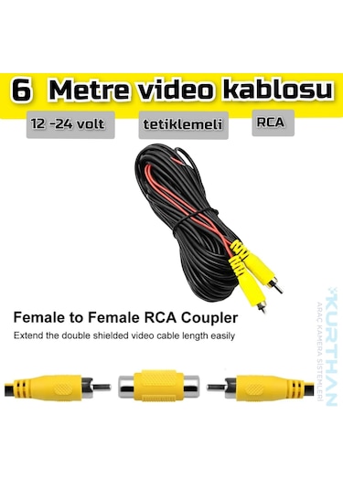 6 Metre Araç Kamerası Video Kablosu Tetiklemeli Rca Soket