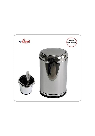 Krom Sallanır Kapak Çöp Kovası 12 Lt Lider Marka Gümüş