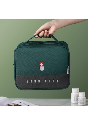 Sones Kalınlaştırılmış Büyük Kapasiteli Çok Amaçlı İlaç Kutusu Aile Taşınabilir Saklama Çantası Yeşil
