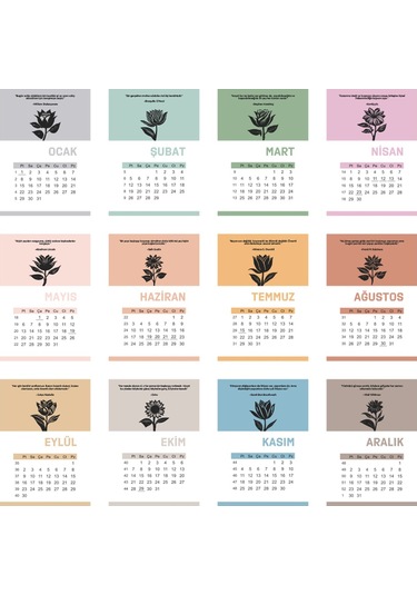 Çiçek Temalı Ahşap Standlı Poster Masaüstü Takvimi-2230