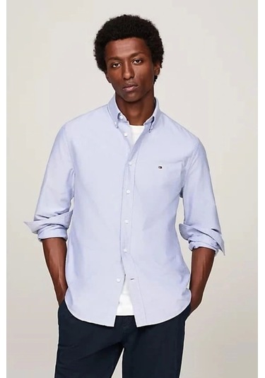 Tommy Hilfiger Erkek Mavi Solid Heritage Oxford Gömlek Mavi