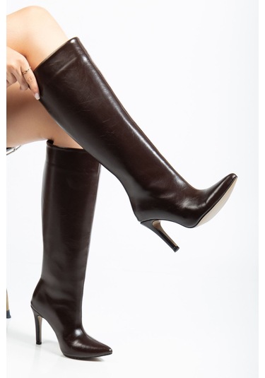 Syt-2004 Kahve Kırışık Rugan Günlük Bayan Çizme Kahverengi