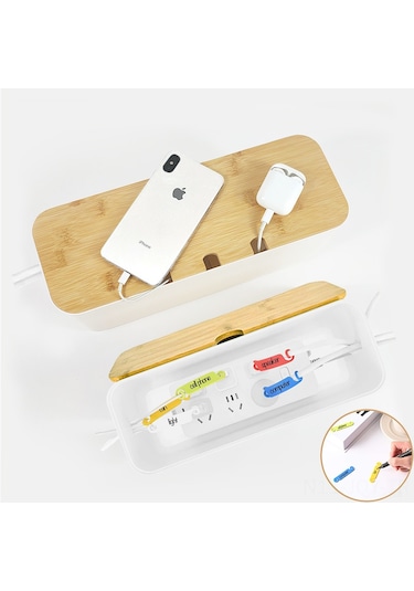 Youmex Beyaz Bambu Desenli Ateş Direncili Asb Malzeme Elektrik Kablosu Organizer Kutusu - Ev İçi Kabloları Topla Ve Koru Classıc