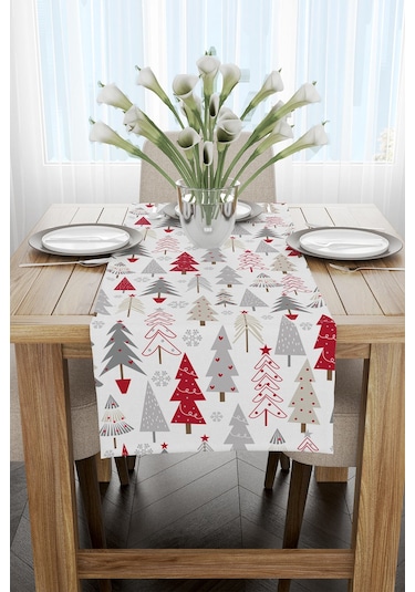 Kırmızı Gri Yılbaşı Temalı Dijital Baskılı Runner Cgh298-Rn