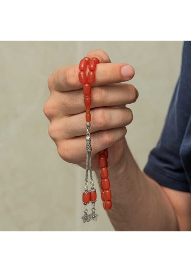 Gümüş Püsküllü Kapsül Kesim Sıkma Kehribar Tesbih Sl12597 Gümüş