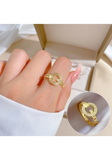 Geometrik Elmas Taşlı Yuvarlak İnci Yüzük No.38 Çok Renkli