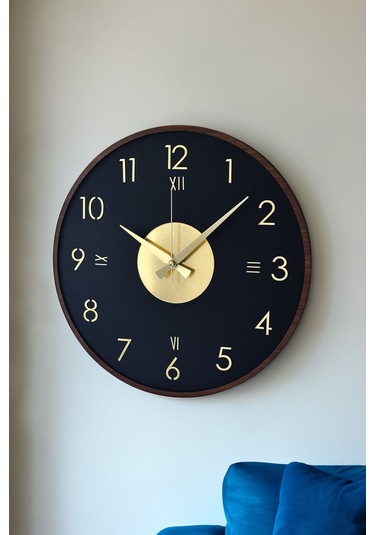 Ahşap Dekoratif Alcyone Gold - Kahverengi Duvar Saati 48cm Siyah - Gold