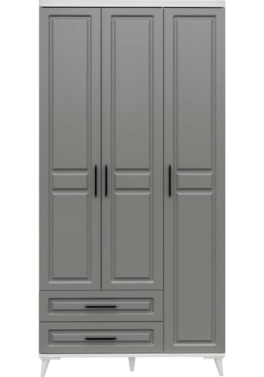 GuneyStore Gözde 3 Kapaklı Komple MDF Antrasit - Beyaz Gardırop