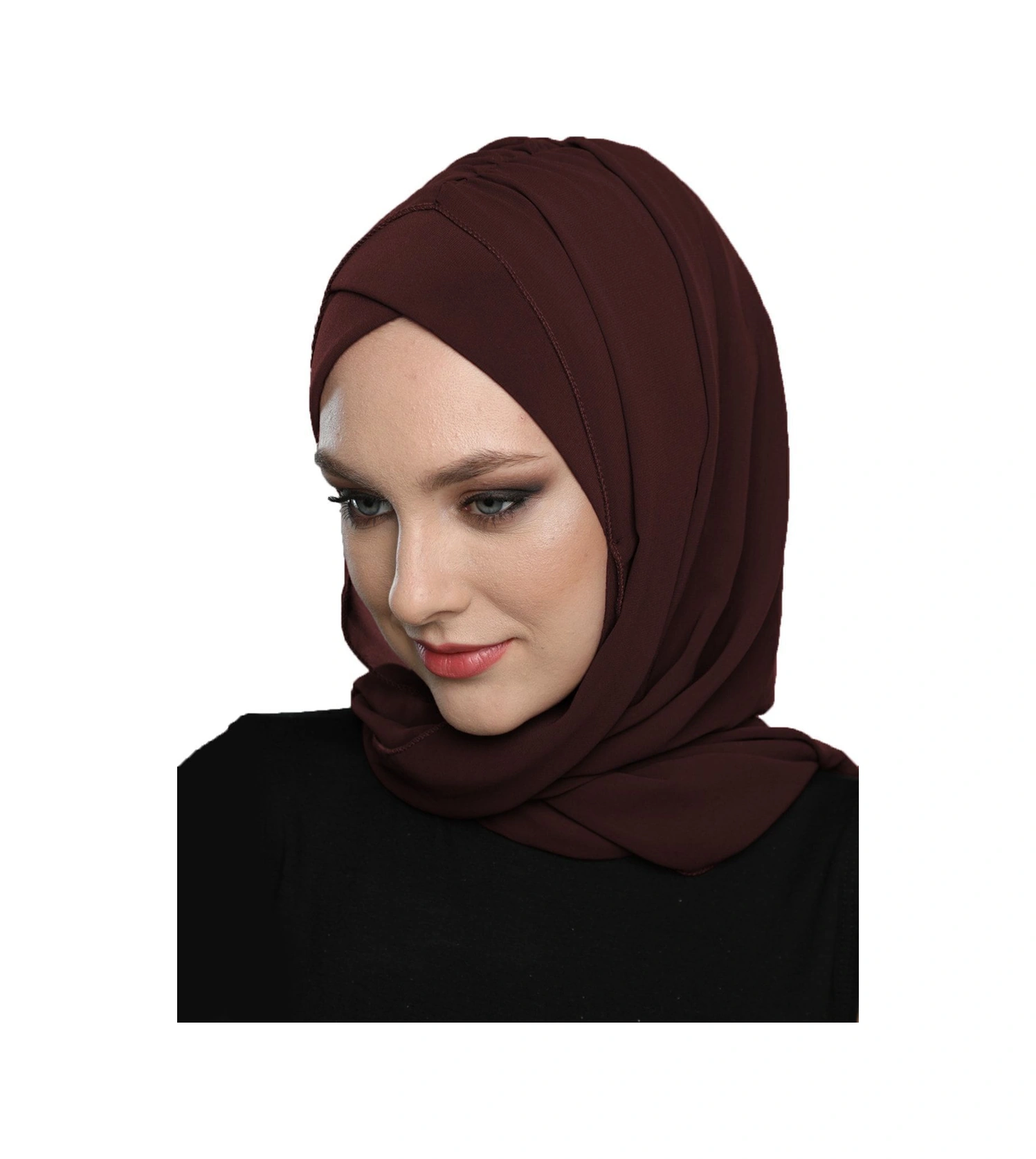Şallı Takmatik Sade Kahve Hazır Türban Tesettür Bone Namaz Örtüsü Kahve