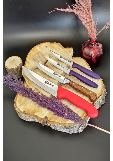 Sürmene Sürlaz Kasap Bıçak + Et Ekmek Sebze Meyve Bıçak Seti Kahverengi - Kırmızı - Mor